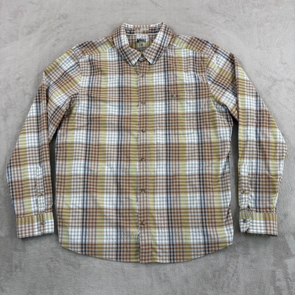 REI Co-op Performance Hiking Fishing Outdoor Shirt in‎ Brown Plaid Men XL